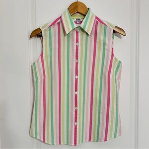 Like New 100% cotton seersucker, sleeveless blouse  Striped Size XS